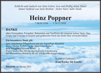 Traueranzeige von Heinz Poppner von Südthüringer Presse