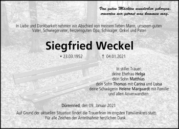 Traueranzeige von Siefried Weckel von Neue Presse Coburg
