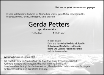 Traueranzeige von Gerda Petters von Neue Presse Coburg