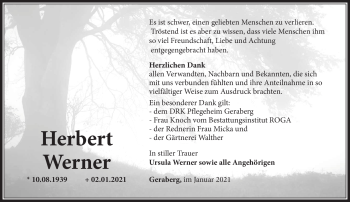 Traueranzeige von Herbert Werner von Südthüringer Presse