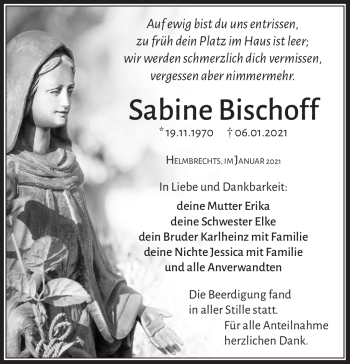 Traueranzeige von Sabine Bischoff von Frankenpost