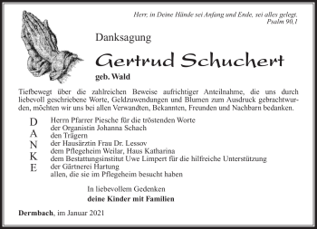 Traueranzeige von Gertrud Schuchert von Südthüringer Presse