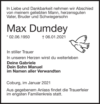 Traueranzeige von Max Dumdey von Neue Presse Coburg