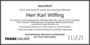 Traueranzeige von Karl Wilfing von Frankenpost