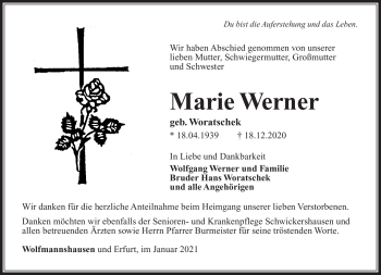 Traueranzeige von Marie Werner von Südthüringer Presse