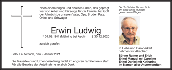 Traueranzeige von Erwin Ludwig von Frankenpost