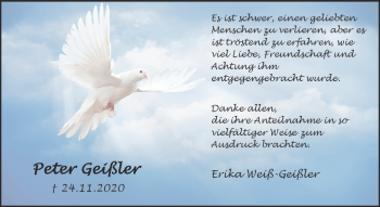 Traueranzeige von Peter Geißler von Frankenpost