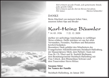 Traueranzeige von Karl-Heinz Bäumler von Südthüringer Presse