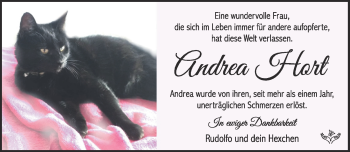 Traueranzeige von Andrea Hort von Südthüringer Presse