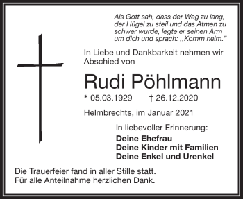 Traueranzeige von Rudi Pöhlmann von Frankenpost