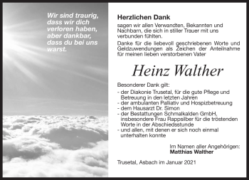 Traueranzeige von Heinz Walter von Südthüringer Presse