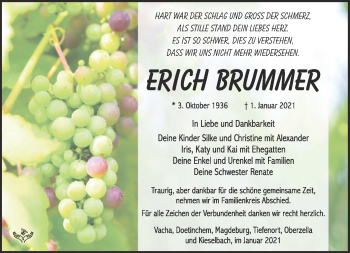 Traueranzeige von Erich Brunner von Südthüringer Presse