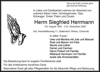 Traueranzeige von Siegfried Herrmann von Frankenpost
