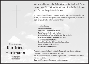 Traueranzeige von Karlfried Hartmann von Südthüringer Presse