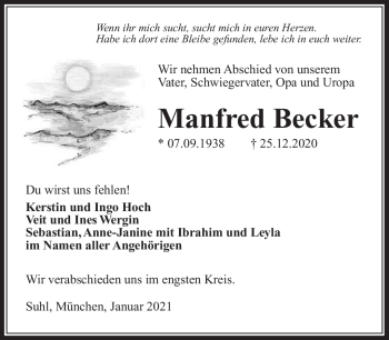 Traueranzeige von Manfred Becker von Südthüringer Presse