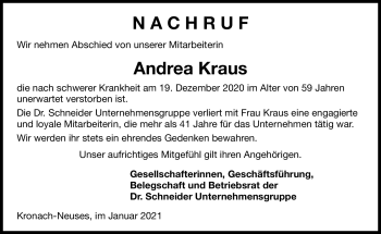 Traueranzeige von Andrea Kraus von Neue Presse Coburg