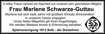 Traueranzeige von Marlene Schwarze-Guttau von Frankenpost
