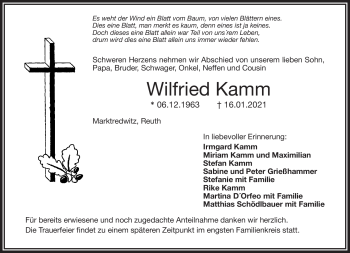 Traueranzeige von Wilfried Kamm von Frankenpost