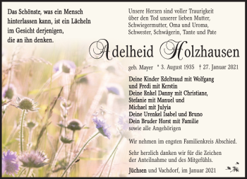 Traueranzeige von Adelheid Holzhausen von Südthüringer Presse
