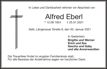 Traueranzeige von Alfred Eberl von Frankenpost
