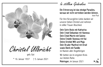 Traueranzeige von Christa Ulbricht von Südthüringer Presse