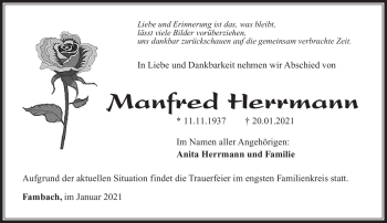 Traueranzeige von Manfred Herrmann von Südthüringer Presse