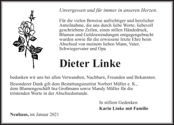 Traueranzeige von Dieter Linke von Südthüringer Presse