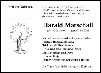 Traueranzeige von Harald Marschall von Südthüringer Presse