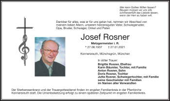 Traueranzeige von Josef Rosner von Frankenpost