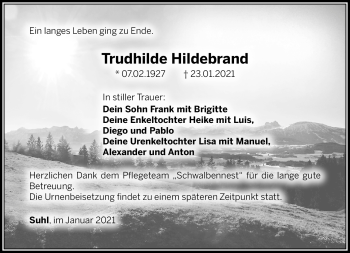 Traueranzeige von Trudhilde Hildebrand von Südthüringer Presse