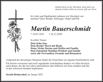 Traueranzeige von Martin Bauerschmidt von Südthüringer Presse