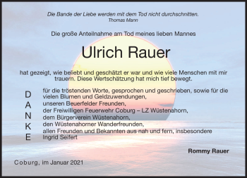 Traueranzeige von Ulrich Rauer von Neue Presse Coburg