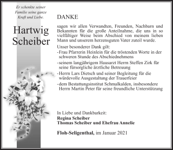 Traueranzeige von Hartwig Scheiber von Südthüringer Presse