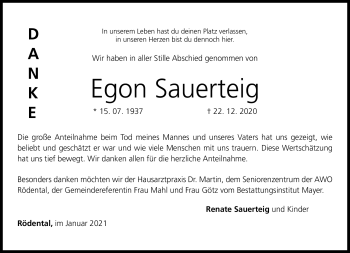 Traueranzeige von Egon Sauerteig von Neue Presse Coburg