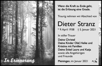 Traueranzeige von Dieter Stranz von Südthüringer Presse