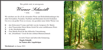 Traueranzeige von Werner Schmidt von Südthüringer Presse