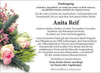 Traueranzeige von Anita Reif von Südthüringer Presse