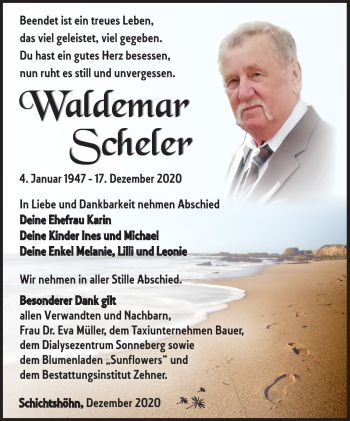Traueranzeige von Waldemar Scheler von Südthüringer Presse