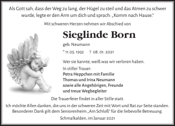 Traueranzeige von Sieglinde Born von Südthüringer Presse