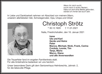 Traueranzeige von Christoph Strötz von Frankenpost