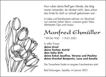 Traueranzeige von Manfred Ehmüller von Südthüringer Presse