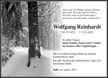 Traueranzeige von Wolfgang Reinhardt von Südthüringer Presse