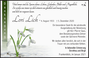 Traueranzeige von Lori Lich von Südthüringer Presse