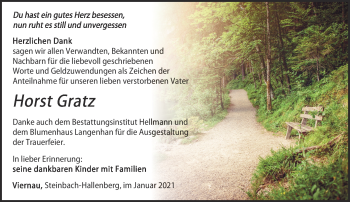 Traueranzeige von Horst Gratz von Südthüringer Presse