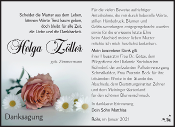 Traueranzeige von Helga Zöller von Südthüringer Presse