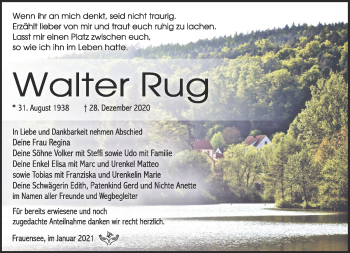 Traueranzeige von Walter Rug von Südthüringer Presse