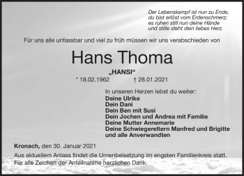 Traueranzeige von Hans Thoma von Neue Presse Coburg