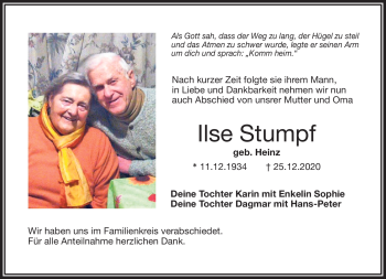 Traueranzeige von Ilse Stumpf von Frankenpost