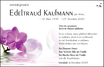 Traueranzeige von Edeltraud Kaufmann von Südthüringer Presse