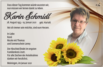Traueranzeige von Karin Schmidt von Südthüringer Presse